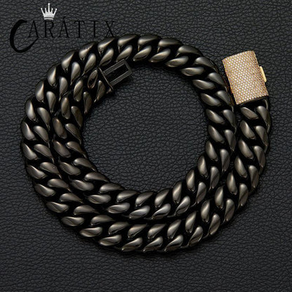 CARÁTIX – 14mm Round Cuban Miami Link Chain Necklace | Iced Out Bling Hip Hop Jewelry for Men & Women, Rapper Street Style - CaratixJewelry
