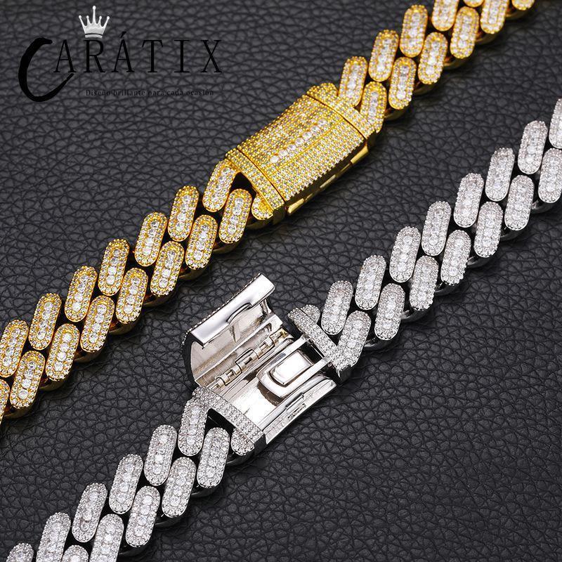 CARÁTIX – 14mm Solid Rhombus Cuban Miami Link Chain Necklace | 5A CZ Bling Iced Hip Hop Jewelry for Men - CaratixJewelry