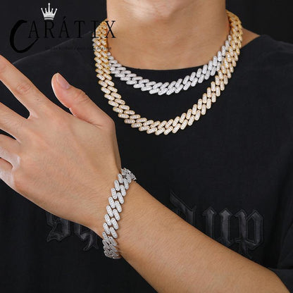 CARÁTIX – 14mm Solid Rhombus Cuban Miami Link Chain Necklace | 5A CZ Bling Iced Hip Hop Jewelry for Men - CaratixJewelry