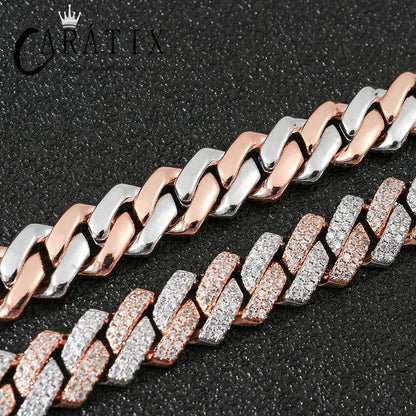 CARÁTIX 14mm Two Tone Cuban Chain | 5A+ CZ Iced Out Claw Set Hip Hop Necklace for Men - CaratixJewelry