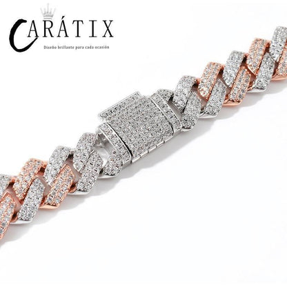 CARÁTIX 14mm Two Tone Cuban Chain | 5A+ CZ Iced Out Claw Set Hip Hop Necklace for Men - CaratixJewelry