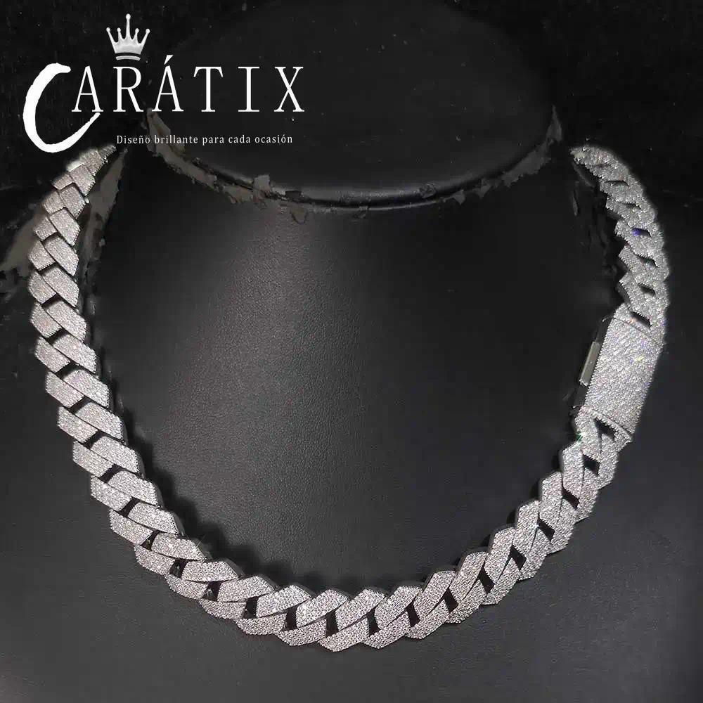 CARÁTIX – 15mm 4-Row Cuban Link Chain Necklace | White CZ Prong Hip Hop Jewelry for Men - CaratixJewelry