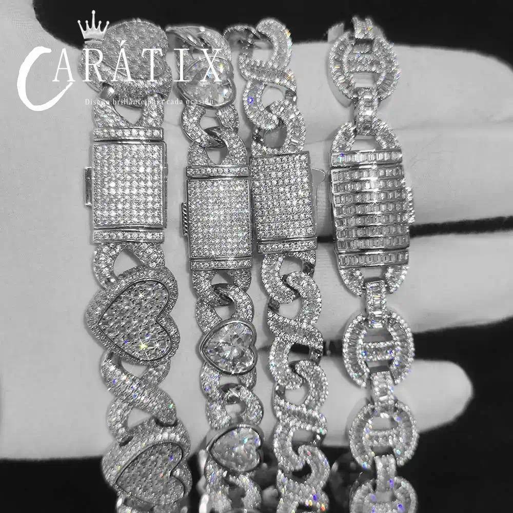 CARÁTIX – 15mm 4-Row Cuban Link Chain Necklace | White CZ Prong Hip Hop Jewelry for Men - CaratixJewelry