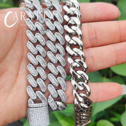 CARÁTIX 15MM Cuban Link Chain Necklace – Bling Hip Hop Jewelry with CZ Prong & Mixed Inlay Zircon for Men & Women - CaratixJewelry