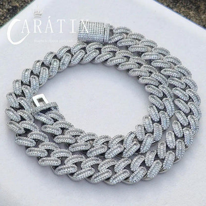 CARÁTIX 15MM Cuban Link Chain Necklace – Bling Hip Hop Jewelry with CZ Prong & Mixed Inlay Zircon for Men & Women - CaratixJewelry