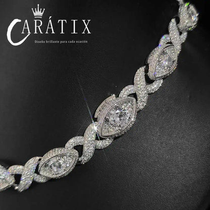 CARÁTIX 15mm Eye Shape Infinite Cuban Link Chain Necklace – Iced Out Hip Hop Bling Choker Jewelry for Women | Statement Gift - CaratixJewelry