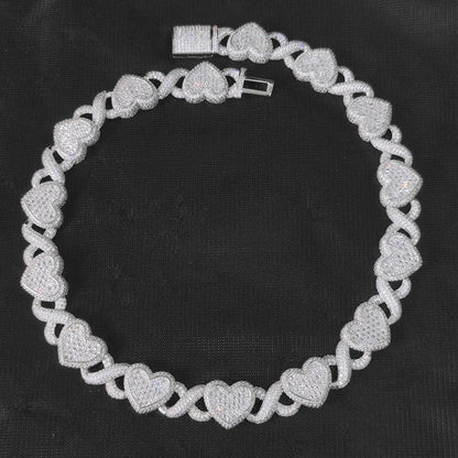 CARÁTIX 15MM Heart Choker Necklace – Custom Brass Cuban Link with Zirconia, Hip Hop Jewelry for Women & Men - CaratixJewelry