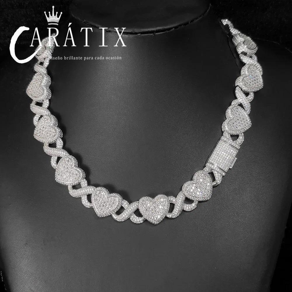 CARÁTIX 15MM Heart Choker Necklace – Custom Brass Cuban Link with Zirconia, Hip Hop Jewelry for Women & Men - CaratixJewelry