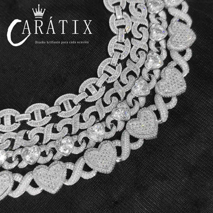 CARÁTIX 15MM Heart Choker Necklace – Custom Brass Cuban Link with Zirconia, Hip Hop Jewelry for Women & Men - CaratixJewelry