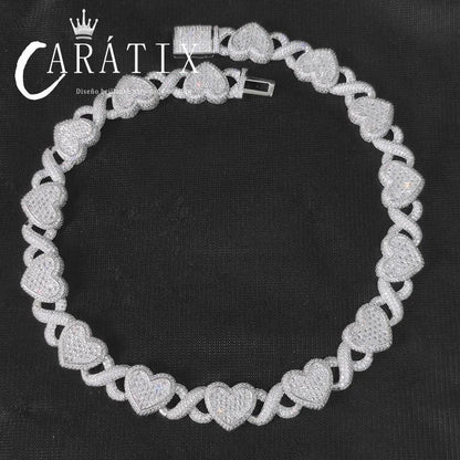 CARÁTIX 15MM Heart Choker Necklace – Custom Brass Cuban Link with Zirconia, Hip Hop Jewelry for Women & Men - CaratixJewelry