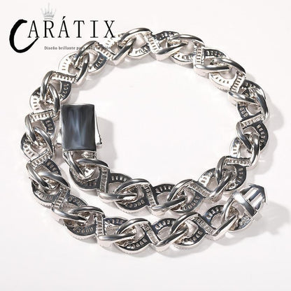 CARÁTIX 15mm Iced Out Cuban Link Chain Necklace – 3A+ CZ Round Infinity Hip Hop Bling Jewelry for Men | Rapper Gift - CaratixJewelry
