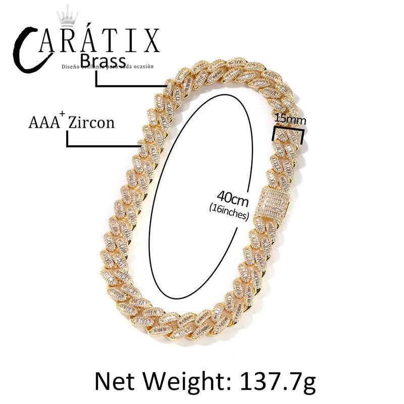 CARÁTIX 15mm Round Cuban Link Chain Necklace – Claw Setting 3A+ CZ Iced Out Hip Hop Bling Jewelry for Men | Miami Rapper Gift - CaratixJewelry