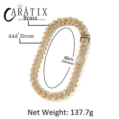 CARÁTIX 15mm Round Cuban Link Chain Necklace – Claw Setting 3A+ CZ Iced Out Hip Hop Bling Jewelry for Men | Miami Rapper Gift - CaratixJewelry