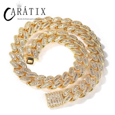 CARÁTIX 15mm Round Cuban Link Chain Necklace – Claw Setting 3A+ CZ Iced Out Hip Hop Bling Jewelry for Men | Miami Rapper Gift - CaratixJewelry