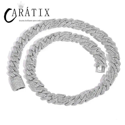 CARÁTIX 15mm Silver Cuban Link Chain Necklace – Cubic Zirconia Iced Out Hip Hop Bling Jewelry for Men | Gift - CaratixJewelry