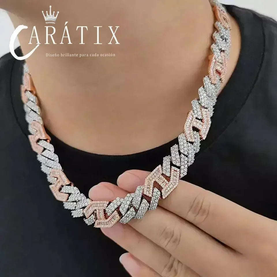 CARÁTIX 15MM Two-Tone Cuban Link Chain Necklace – Hip Hop Jewelry with Shiny Stones for Men & Women - CaratixJewelry
