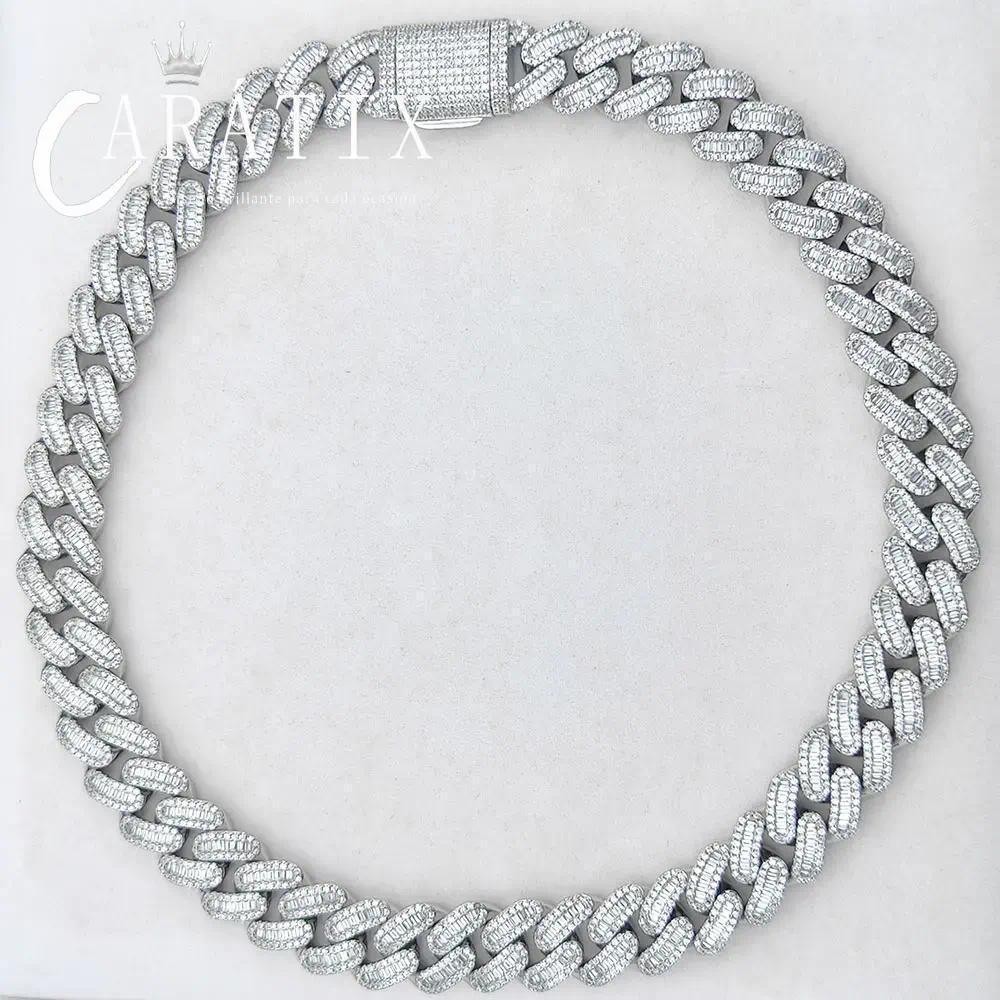 CARÁTIX 15mm White Cuban Link Chain Necklace – Rectangle CZ Iced Out Hip Hop Bling Jewelry for Men & Women | Luxury Gift - CaratixJewelry
