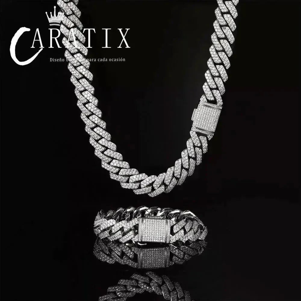 CARÁTIX 15mm White Plated Cuban Link Chain Necklace – Cubic Zirconia Iced Out Hip Hop Choker Jewelry for Men | Gift - CaratixJewelry