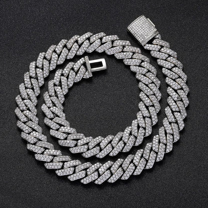 CARÁTIX 15mm White Plated Cuban Link Chain Necklace – Cubic Zirconia Iced Out Hip Hop Choker Jewelry for Men | Gift - CaratixJewelry