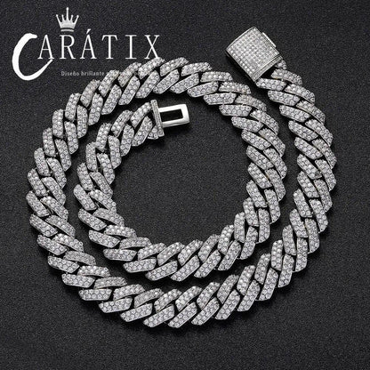 CARÁTIX 15mm White Plated Cuban Link Chain Necklace – Cubic Zirconia Iced Out Hip Hop Choker Jewelry for Men | Gift - CaratixJewelry