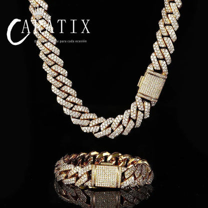 CARÁTIX 15mm White Plated Cuban Link Chain Necklace – Cubic Zirconia Iced Out Hip Hop Choker Jewelry for Men | Gift - CaratixJewelry