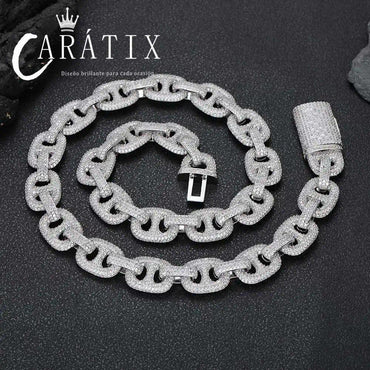CARÁTIX 16mm Cuban Link Chain Necklace – CZ Iced Out Pig Nose Coffee Bean Hip Hop Jewelry for Women & Men | Gift - CaratixJewelry