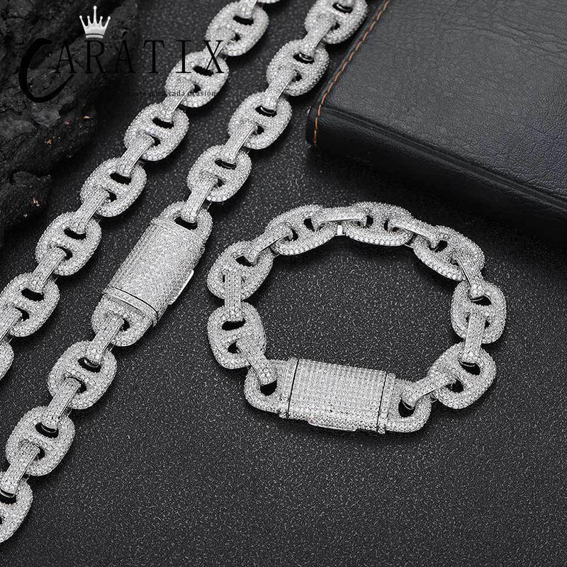 CARÁTIX – 16mm Wide Pig Nose Coffee Beans Link Chain Bracelet | 5A+ CZ Bling Iced Hip Hop Jewelry for Men - CaratixJewelry
