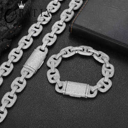 CARÁTIX – 16mm Wide Pig Nose Coffee Beans Link Chain Bracelet | 5A+ CZ Bling Iced Hip Hop Jewelry for Men - CaratixJewelry