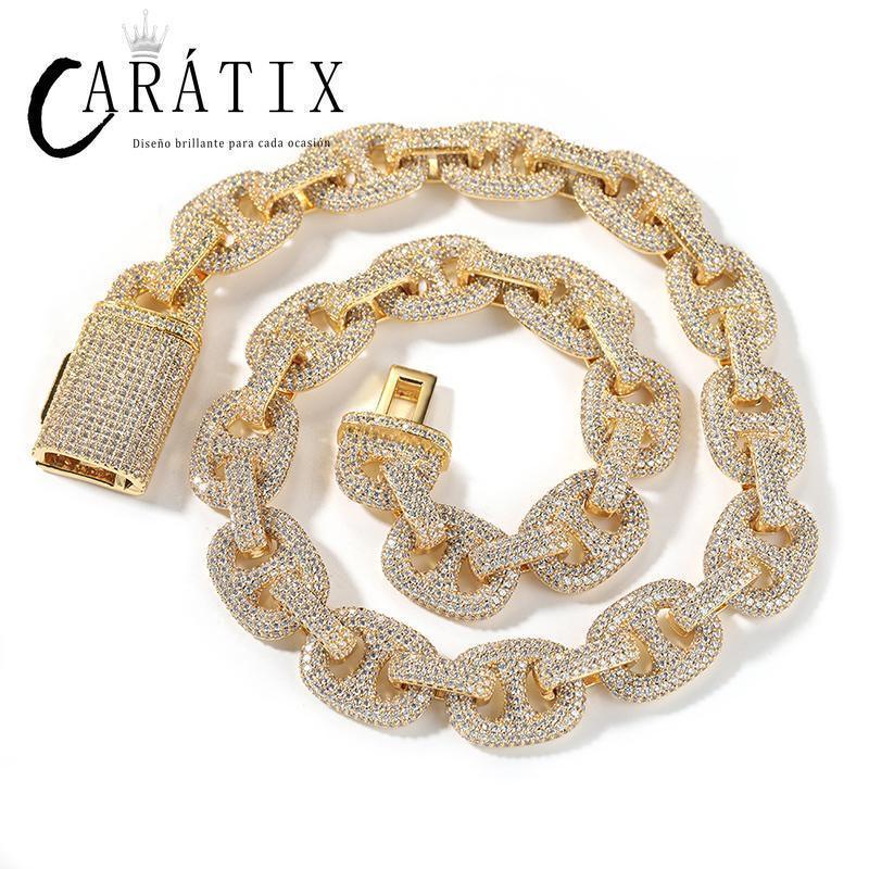 CARÁTIX – 16mm Wide Pig Nose Coffee Beans Link Chain Bracelet | 5A+ CZ Bling Iced Hip Hop Jewelry for Men - CaratixJewelry
