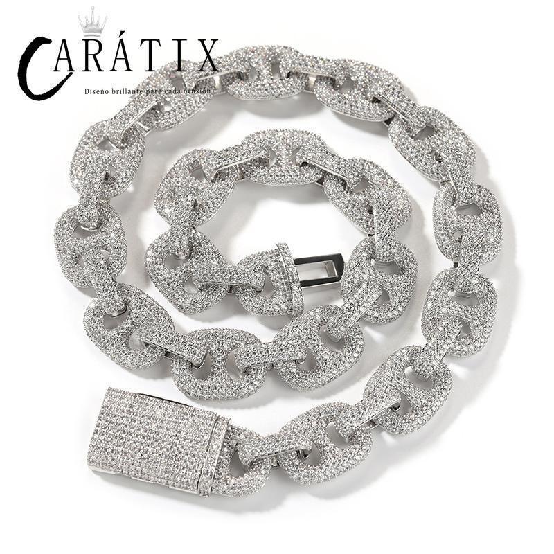 CARÁTIX – 16mm Wide Pig Nose Coffee Beans Link Chain Bracelet | 5A+ CZ Bling Iced Hip Hop Jewelry for Men - CaratixJewelry