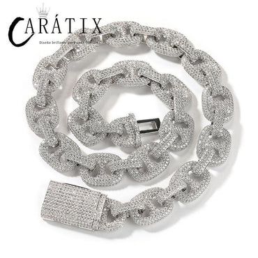 CARÁTIX – 16mm Wide Pig Nose Coffee Beans Link Chain Bracelet | 5A+ CZ Bling Iced Hip Hop Jewelry for Men - CaratixJewelry