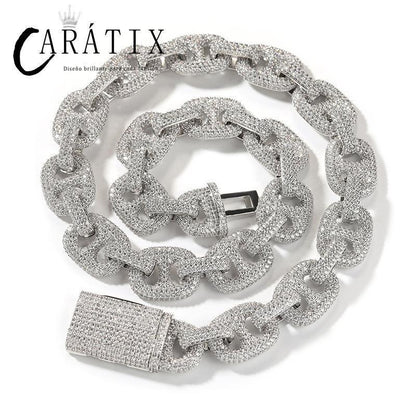 CARÁTIX – 16mm Wide Pig Nose Coffee Beans Link Chain Bracelet | 5A+ CZ Bling Iced Hip Hop Jewelry for Men - CaratixJewelry