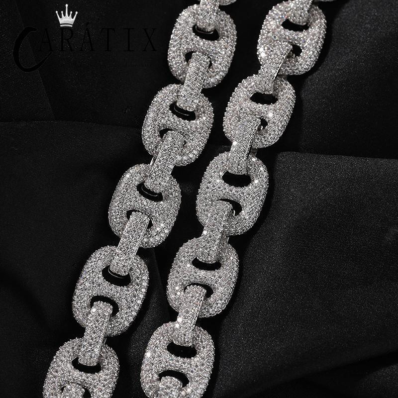 CARÁTIX – 16mm Wide Pig Nose Coffee Beans Link Chain Bracelet | 5A+ CZ Bling Iced Hip Hop Jewelry for Men - CaratixJewelry