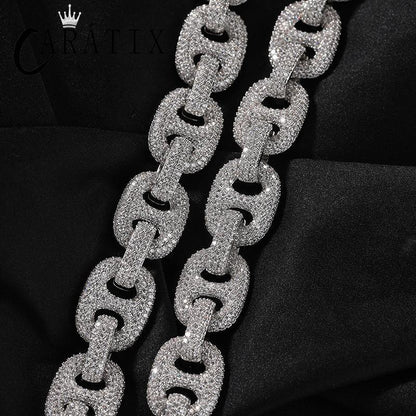 CARÁTIX – 16mm Wide Pig Nose Coffee Beans Link Chain Bracelet | 5A+ CZ Bling Iced Hip Hop Jewelry for Men - CaratixJewelry