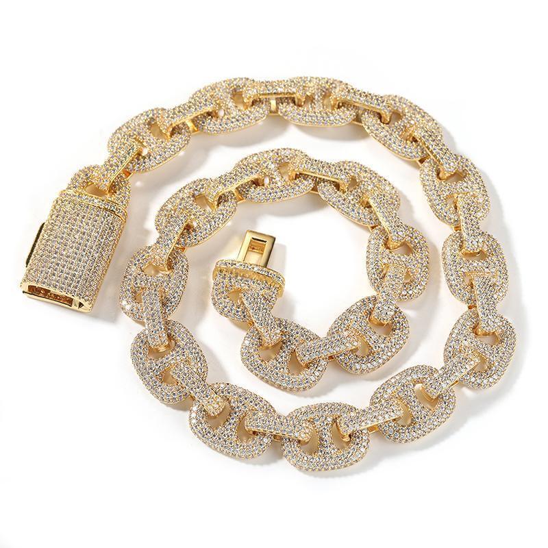 CARÁTIX – 16mm Wide Pig Nose Coffee Beans Link Chain Bracelet | 5A+ CZ Bling Iced Hip Hop Jewelry for Men - CaratixJewelry