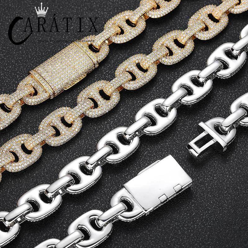 CARÁTIX – 16mm Wide Pig Nose Coffee Beans Link Chain Bracelet | 5A+ CZ Bling Iced Hip Hop Jewelry for Men - CaratixJewelry