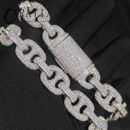 CARÁTIX – 16mm Wide Pig Nose Coffee Beans Link Chain Bracelet | 5A+ CZ Bling Iced Hip Hop Jewelry for Men - CaratixJewelry