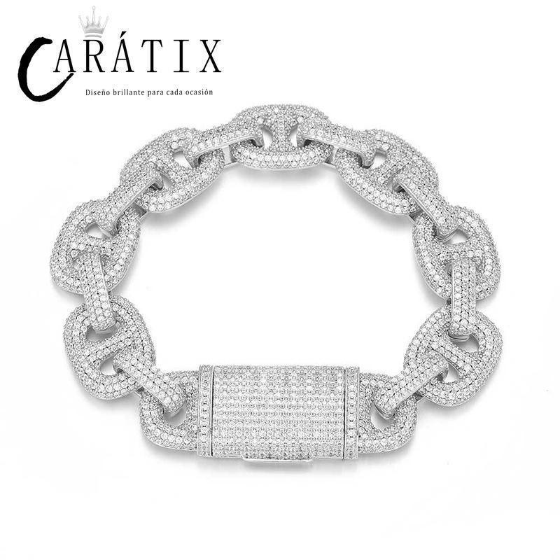 CARÁTIX – 16mm Wide Pig Nose Coffee Beans Link Chain Bracelet | 5A+ CZ Bling Iced Hip Hop Jewelry for Men - CaratixJewelry