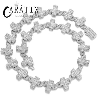 CARÁTIX – 17mm Infinity Cross Link Chain Necklace | Iced Out CZ Bling Hip Hop Jewelry for Men & Women, Rapper Street Style - CaratixJewelry