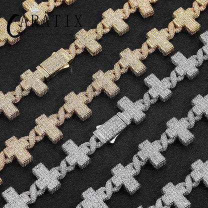 CARÁTIX – 17mm Infinity Cross Link Chain Necklace | Iced Out CZ Bling Hip Hop Jewelry for Men & Women, Rapper Street Style - CaratixJewelry