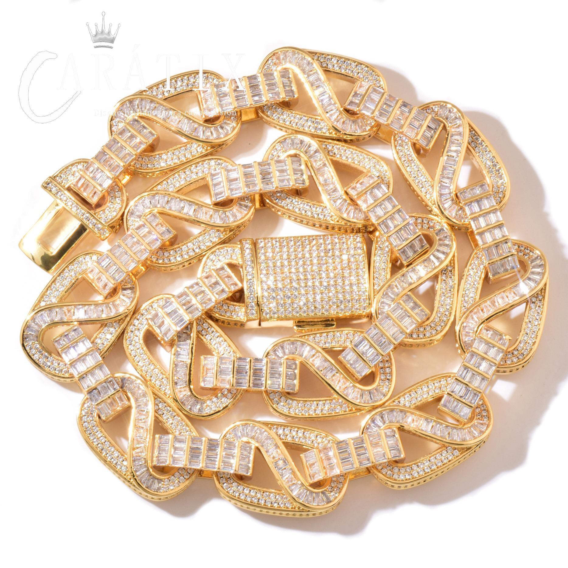 CARÁTIX 18mm / 20mm T Square Cuban Link Chain Necklace – Iced Out Hip Hop Jewelry for Men | Trendy Rapper Bracelet Style - CaratixJewelry