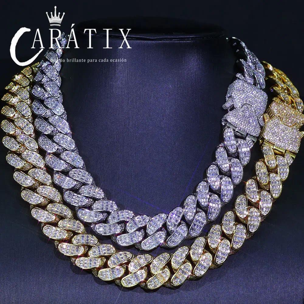 CARÁTIX 18mm Cuban Link Chain Necklace – Micro Pave Rectangular CZ Iced Out Hip Hop Jewelry for Men | Spring Buckle Design - CaratixJewelry