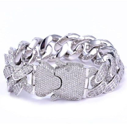 CARÁTIX 18mm Cuban Link Chain Necklace – Micro Pave Rectangular CZ Iced Out Hip Hop Jewelry for Men | Spring Buckle Design - CaratixJewelry