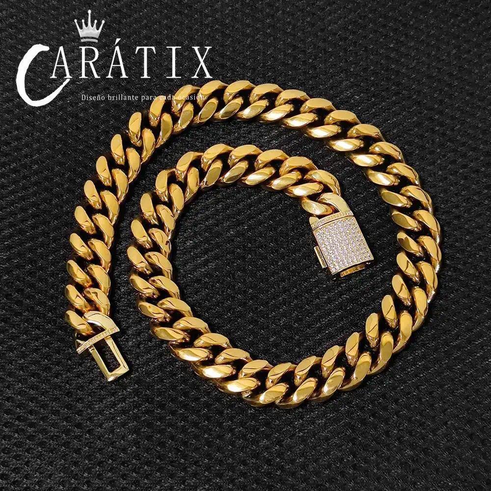 CARÁTIX 18mm Cuban Link Choker Necklace – Custom CZ Clasp Iced Out Hip Hop Miami Chain Jewelry for Men | Thick Bling Gift - CaratixJewelry