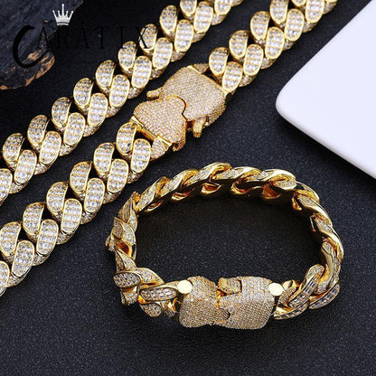 CARÁTIX 18mm Cuban Miami Chain | 5A+ CZ Iced Out Solid Round Hip Hop Necklace for Men - CaratixJewelry