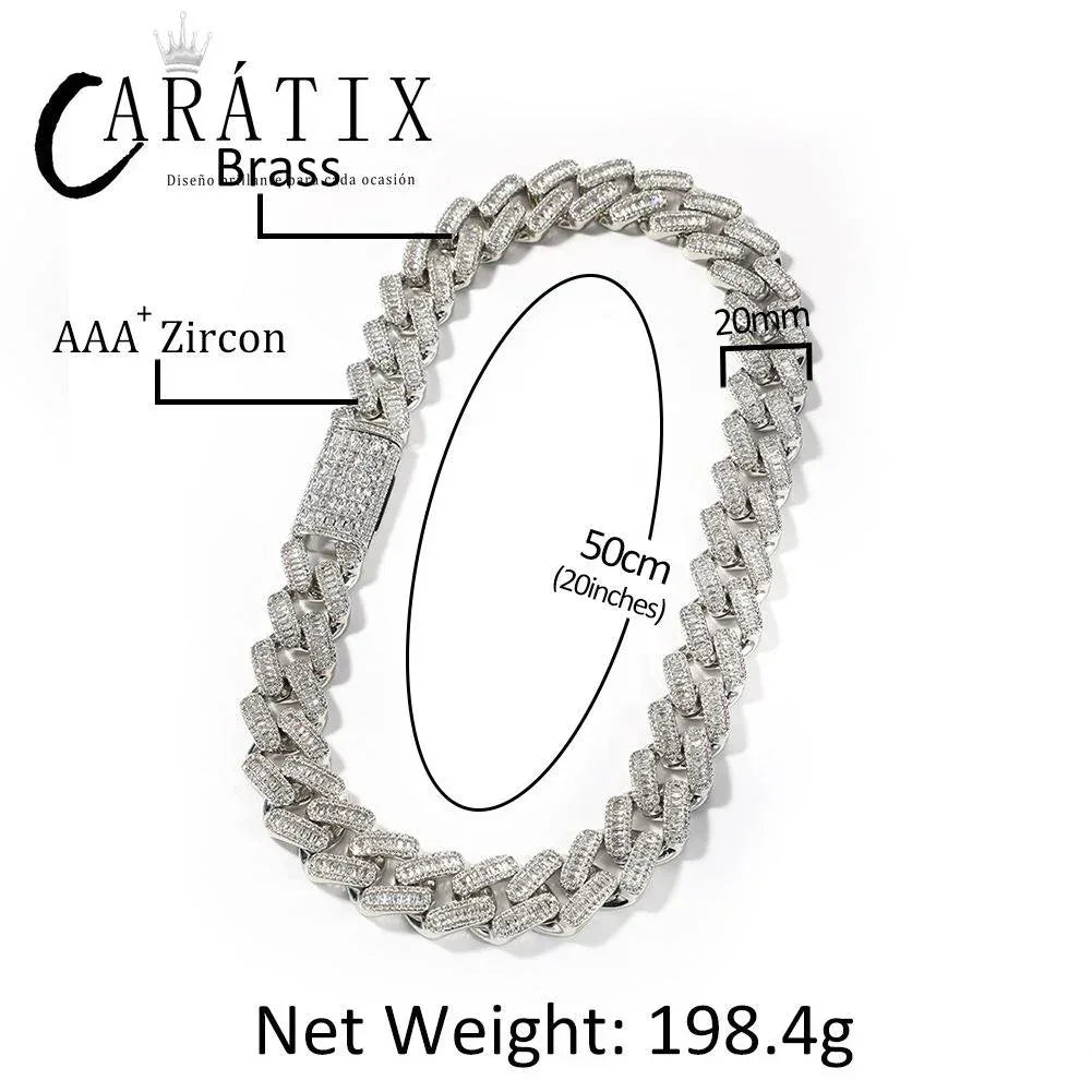 CARÁTIX – 20mm Big Heavy Square Cuban Miami Link Chain Necklace | 3A+ CZ Bling Iced Hip Hop Jewelry for Men - CaratixJewelry