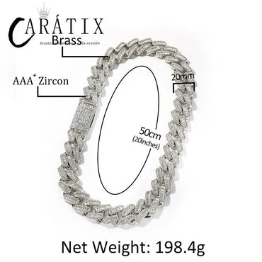 CARÁTIX – 20mm Big Heavy Square Cuban Miami Link Chain Necklace | 3A+ CZ Bling Iced Hip Hop Jewelry for Men - CaratixJewelry