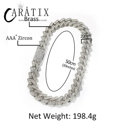 CARÁTIX – 20mm Big Heavy Square Cuban Miami Link Chain Necklace | 3A+ CZ Bling Iced Hip Hop Jewelry for Men - CaratixJewelry