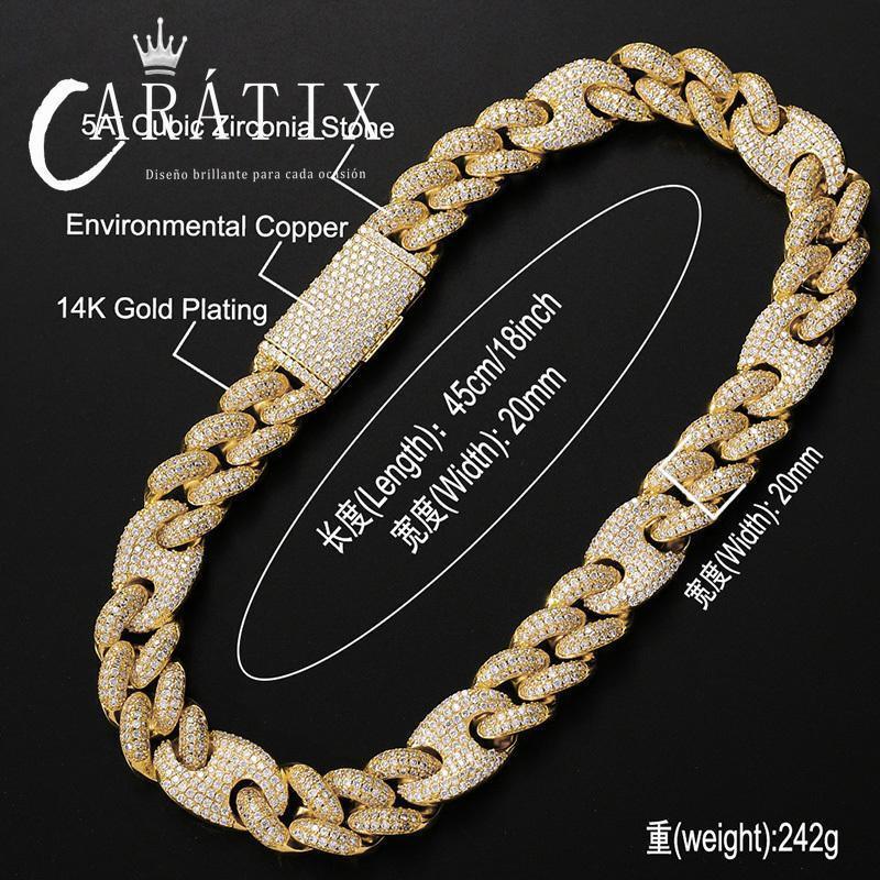CARÁTIX 20mm Coffee Bean Cuban Chain | CZ Iced Out Hip Hop Necklace for Men - CaratixJewelry