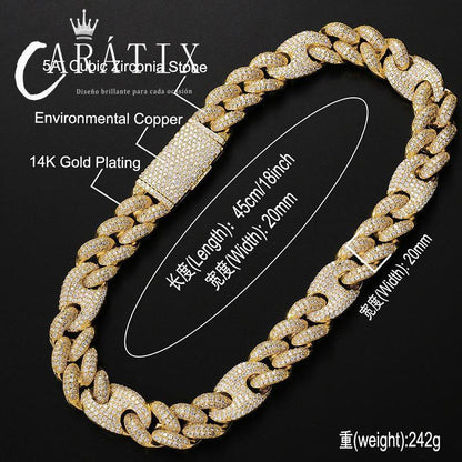CARÁTIX 20mm Coffee Bean Cuban Chain | CZ Iced Out Hip Hop Necklace for Men - CaratixJewelry